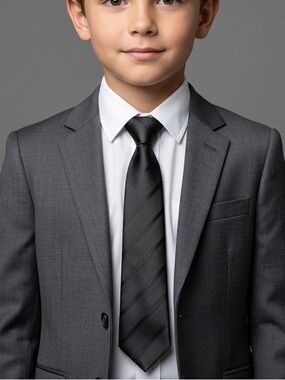 Bergamo New York Boys Black Striped Zipper Tie - 14"